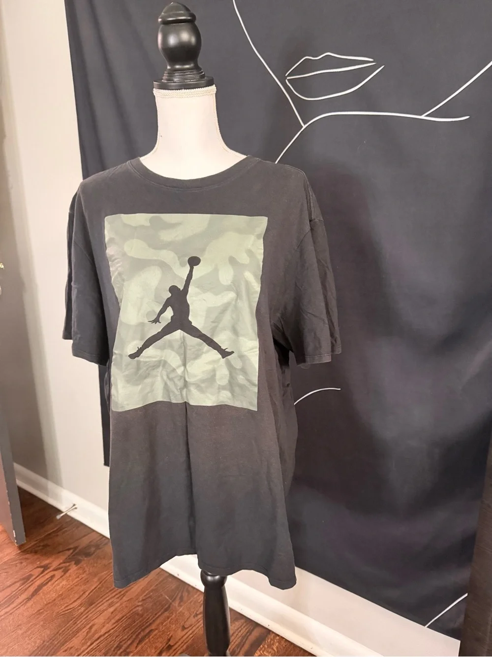 Jordan Black Tee with Green Camo Jumpman Graphic